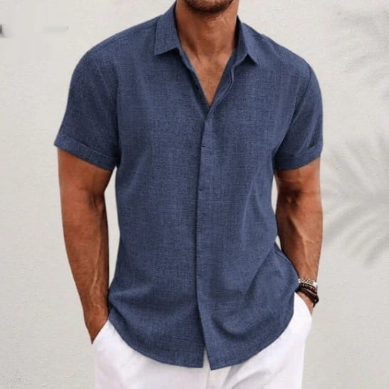 Men's Linen Short Sleeved T-shirt Loose Fitting - Image 3